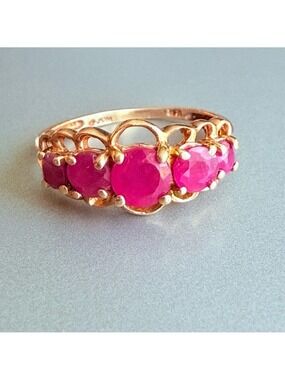 Estate 10K Solid Gold 1.6 TCW Natural Ruby 5Stone Channel Set Ring JCM Mauritius